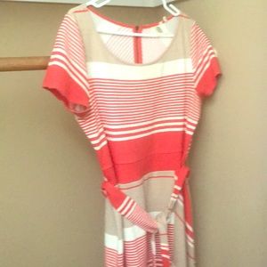 Anthropologie Lilka L red striped belted dress